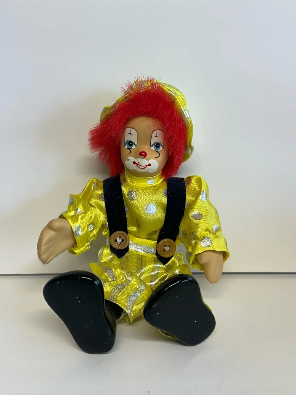 Classic Yellow Clown Doll with Red Hair -